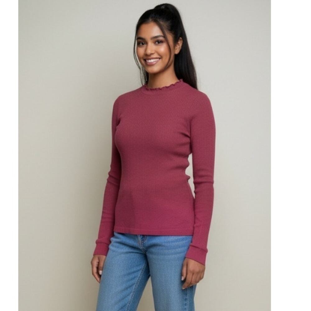 Pink Clover Top Womens Large Long Sleeve Mock Neck Ribbed Stitch Fix Mauve NEW
